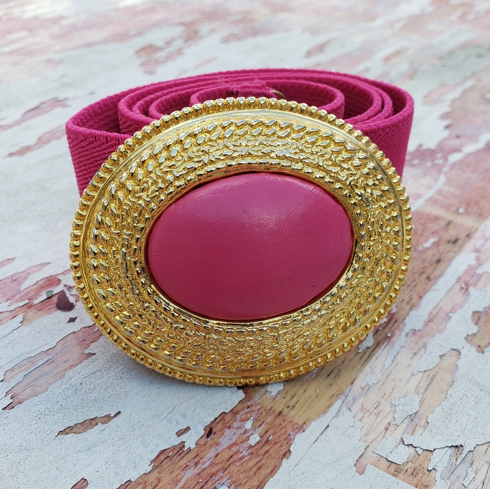 Vintage pink and gold tone elastic belt